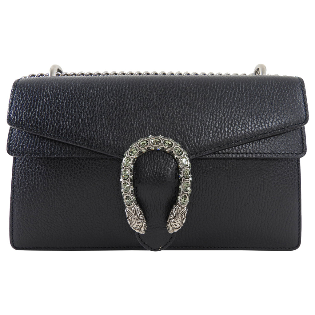 Gucci Black Leather Medium Crystal Dionysus Chain Bag
