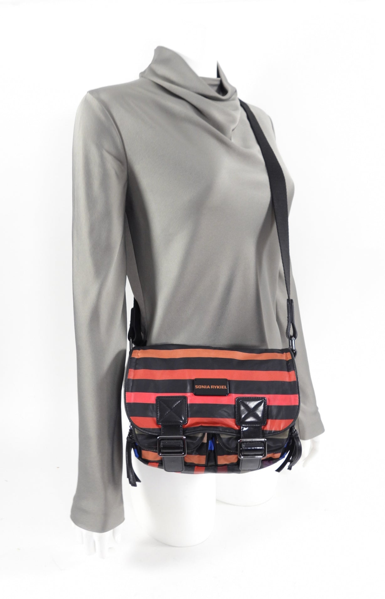 Sonia Rykiel Nylon Stripe Small Crossbody Messenger Bag