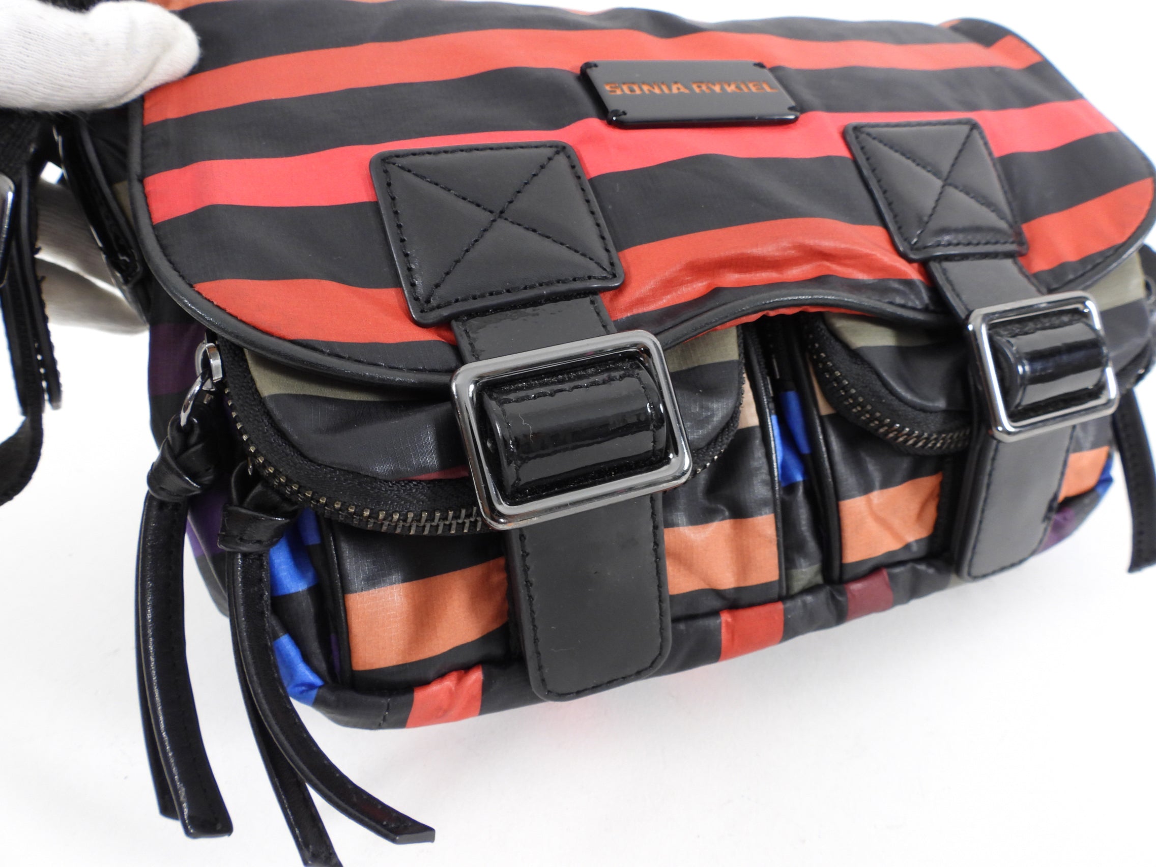 Sonia Rykiel Nylon Stripe Small Crossbody Messenger Bag