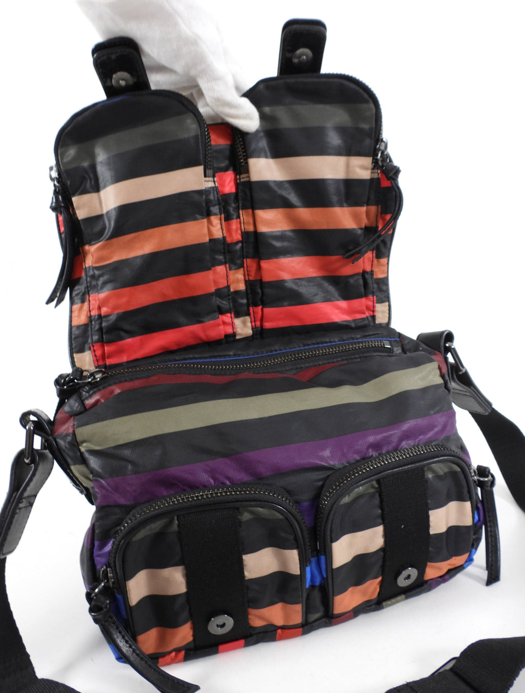 Sonia Rykiel Nylon Stripe Small Crossbody Messenger Bag