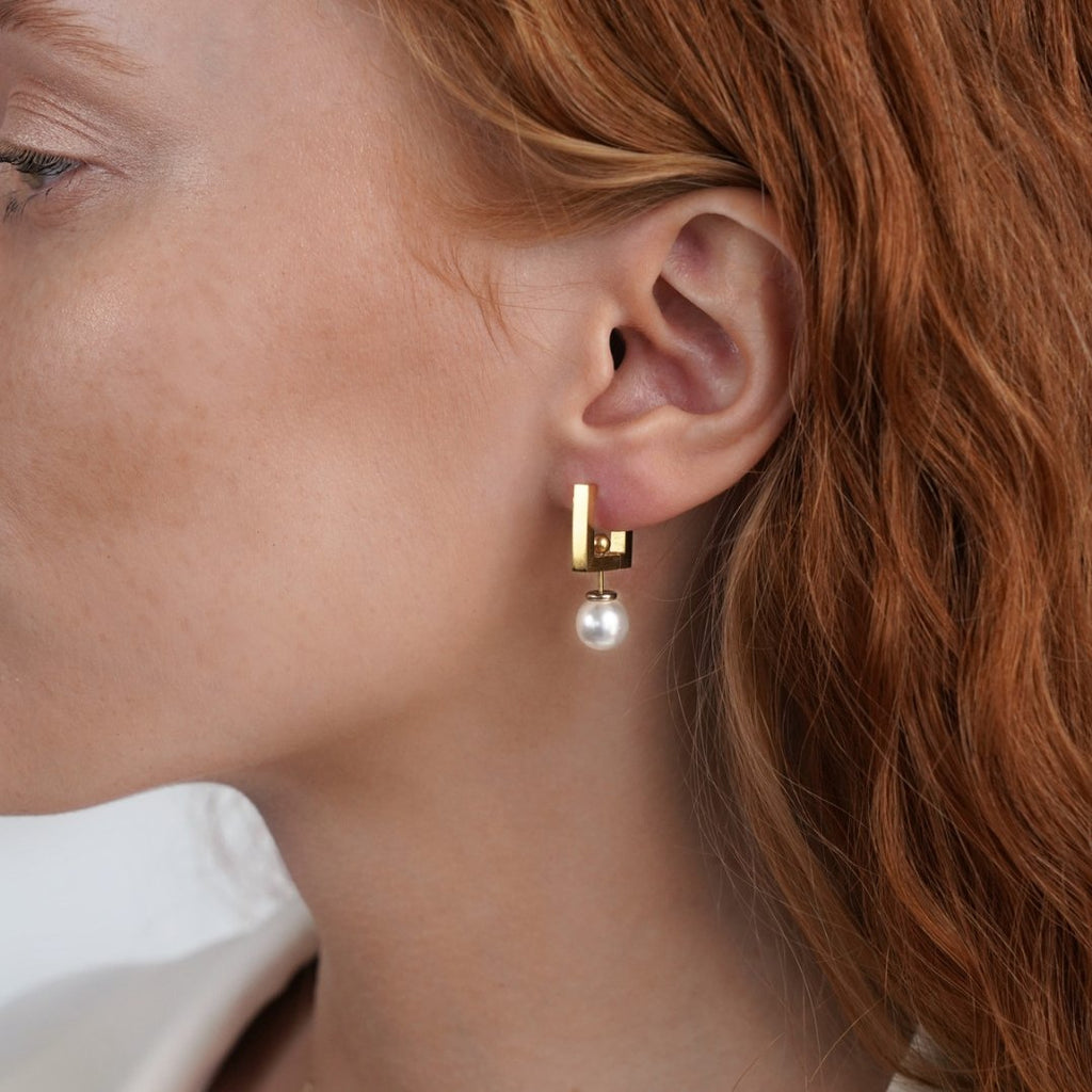 Square Hoop & Pearl Drop Earrings