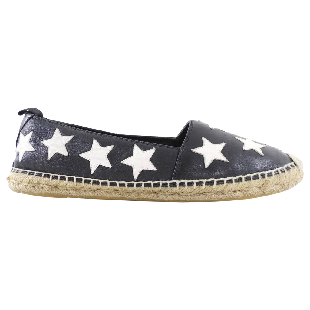 Saint Laurent Black Leather Star Design Espadrille Shoes - 37.5
