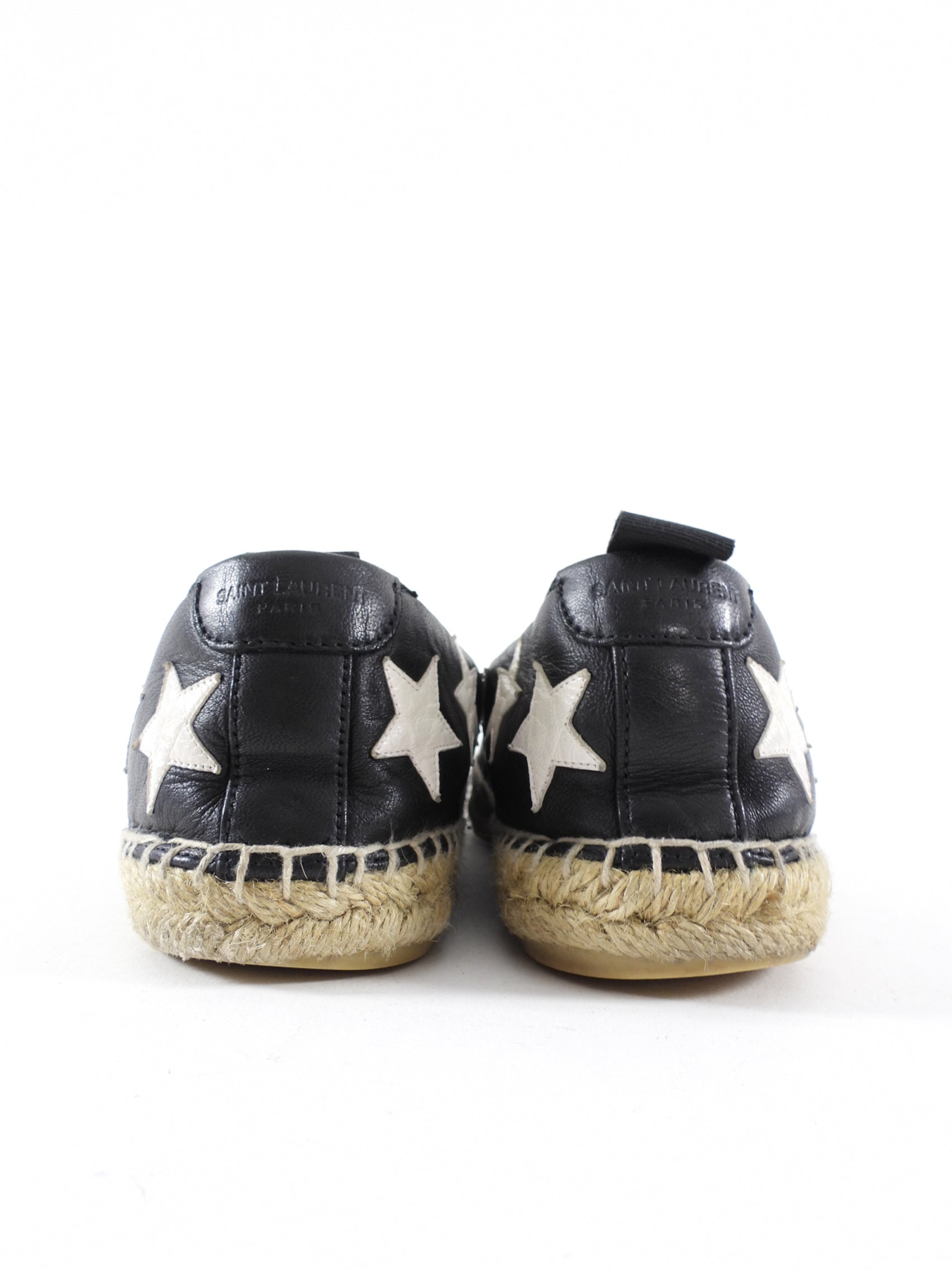 Saint Laurent Black Leather Star Design Espadrille Shoes - 37.5