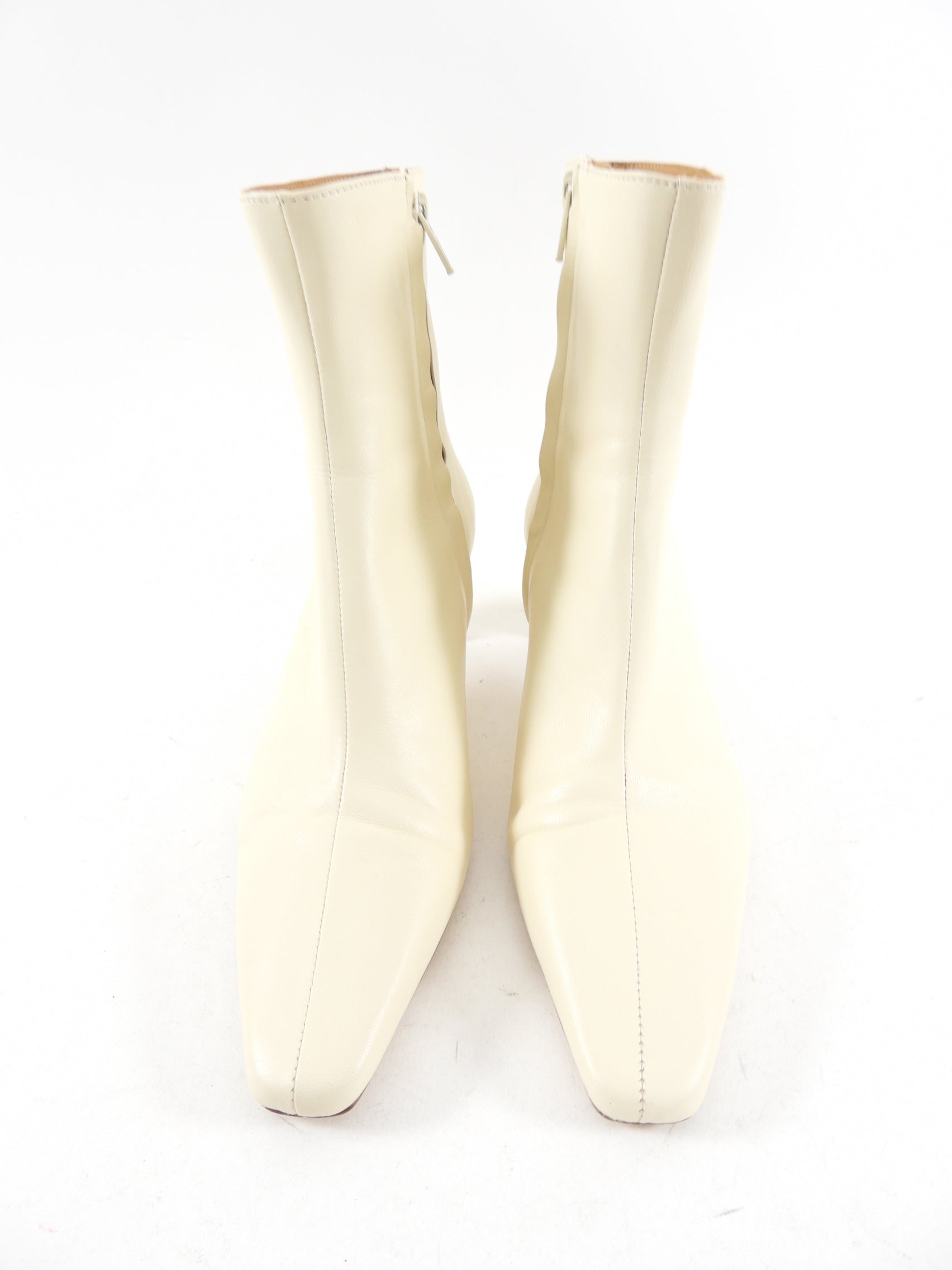 Staud Ivory Leather Low Heel Wally Ankle Boot - 37