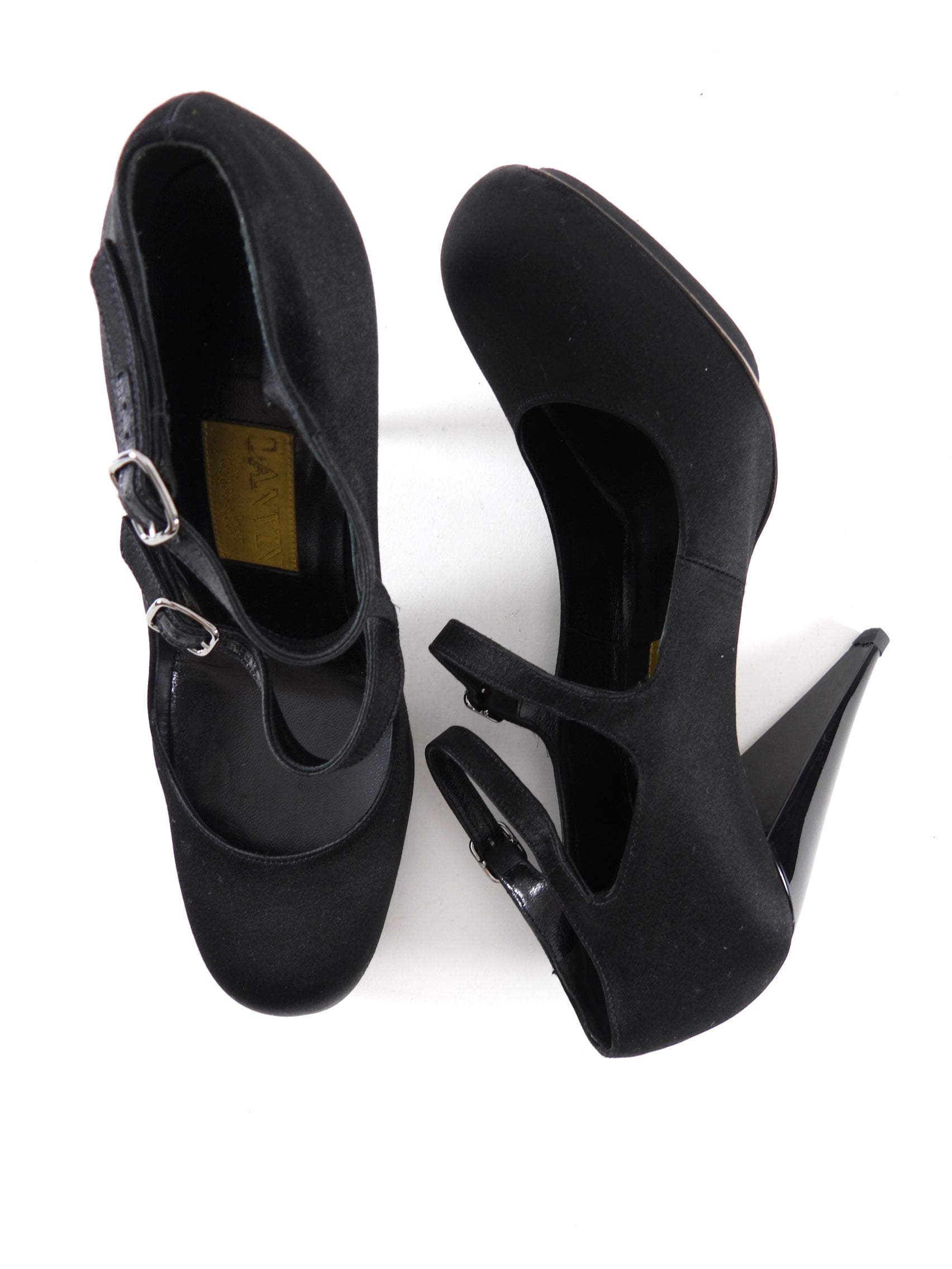 Lanvin 2007 Peau de Soie Black Double Strap Pumps - 38