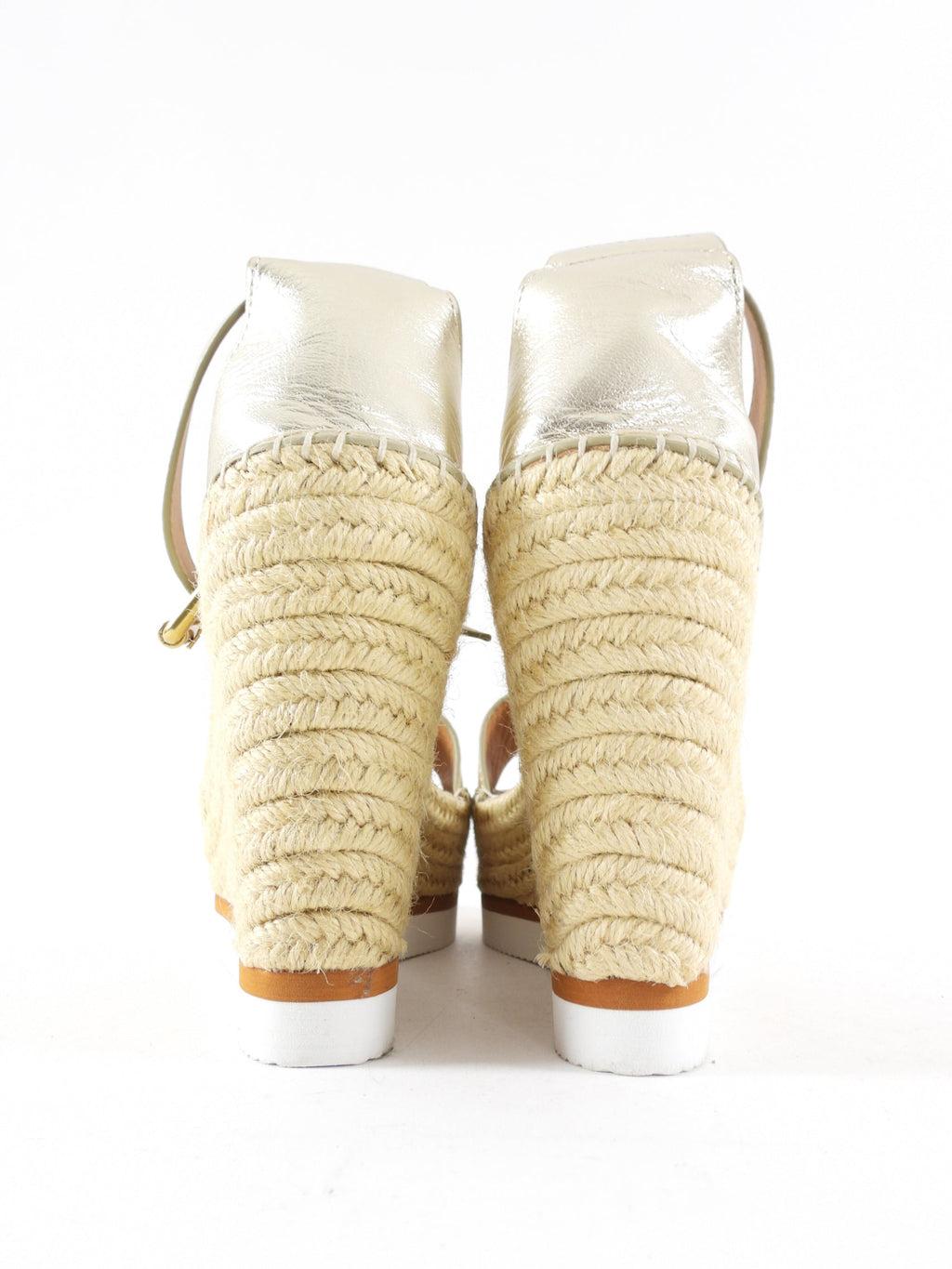 See by Chloe Gold Metallic nappa Leather Glyn Wedge Espadrille Sandals - 41