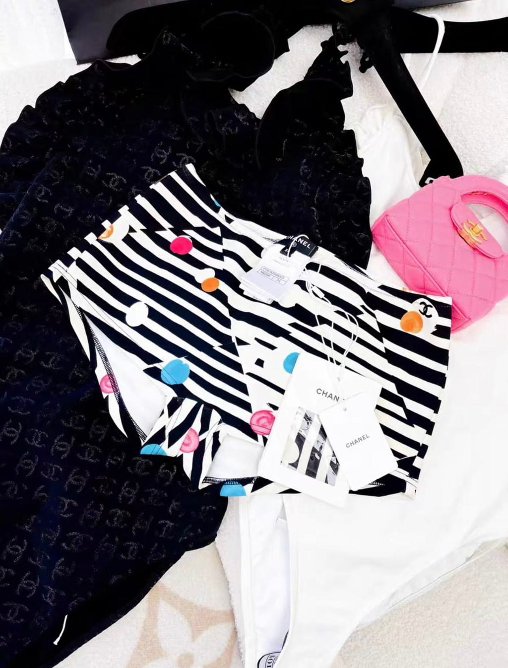 Chanel 24S colourful polka dot swimming shorts 34FR