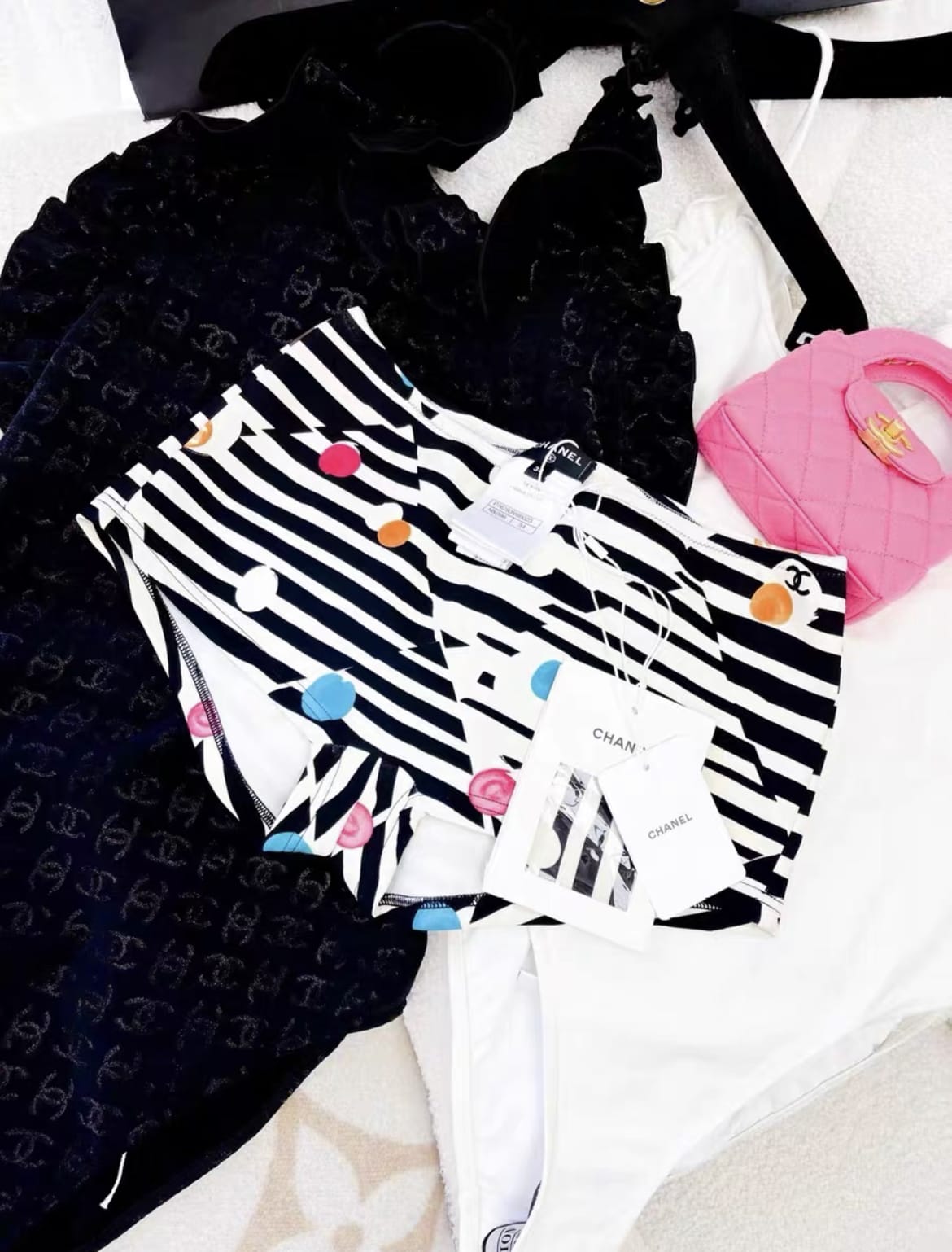 Chanel 24S colourful polka dot swimming shorts 34FR