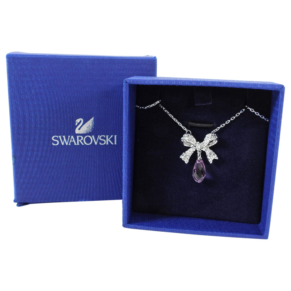Swarovski Pink Crystal and Bow Pendant Necklace