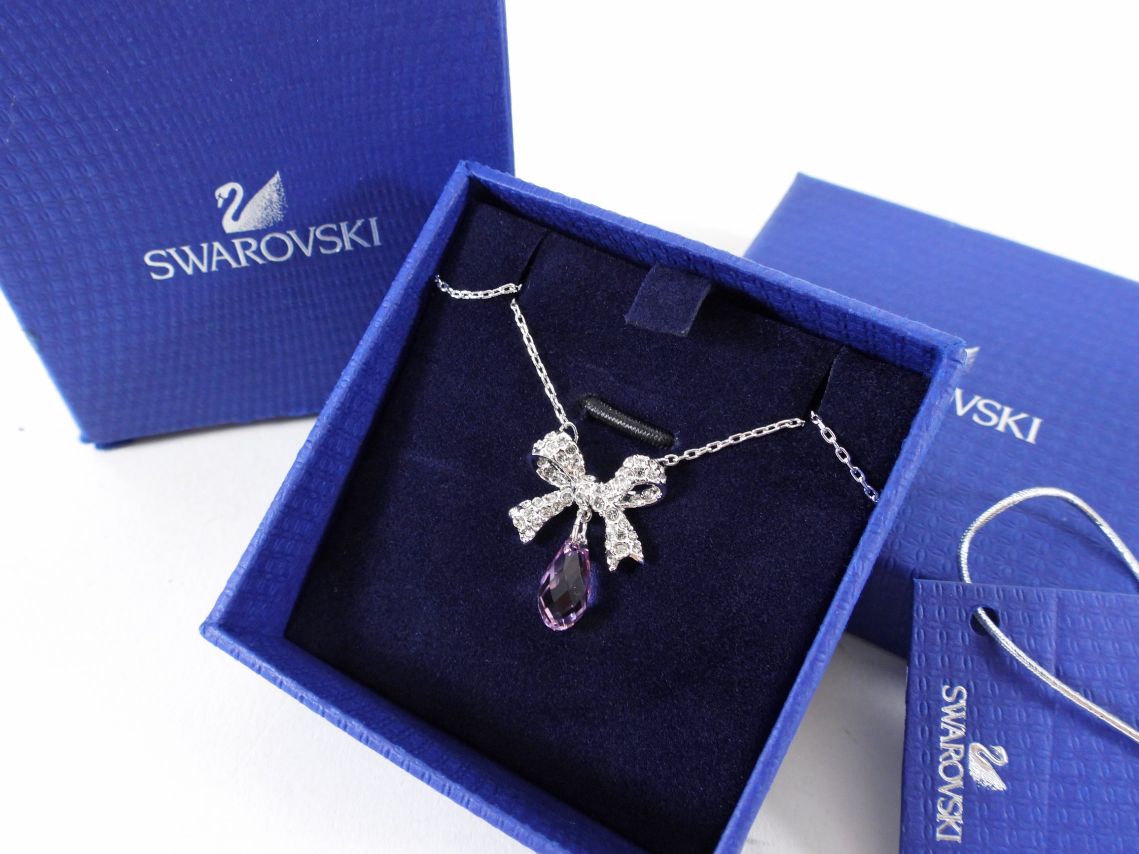 Swarovski Pink Crystal and Bow Pendant Necklace