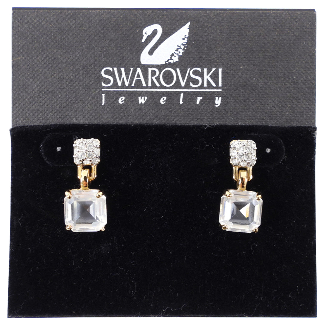 Swarovski Clear Square Cut and Goldtone Earrings