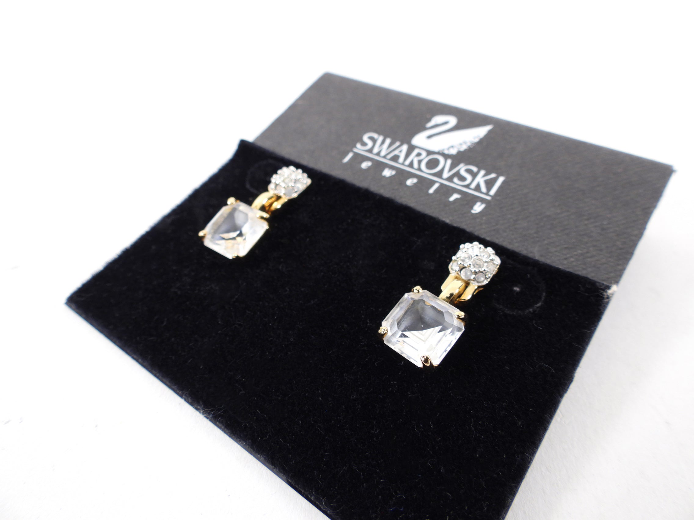 Swarovski Clear Square Cut and Goldtone Earrings
