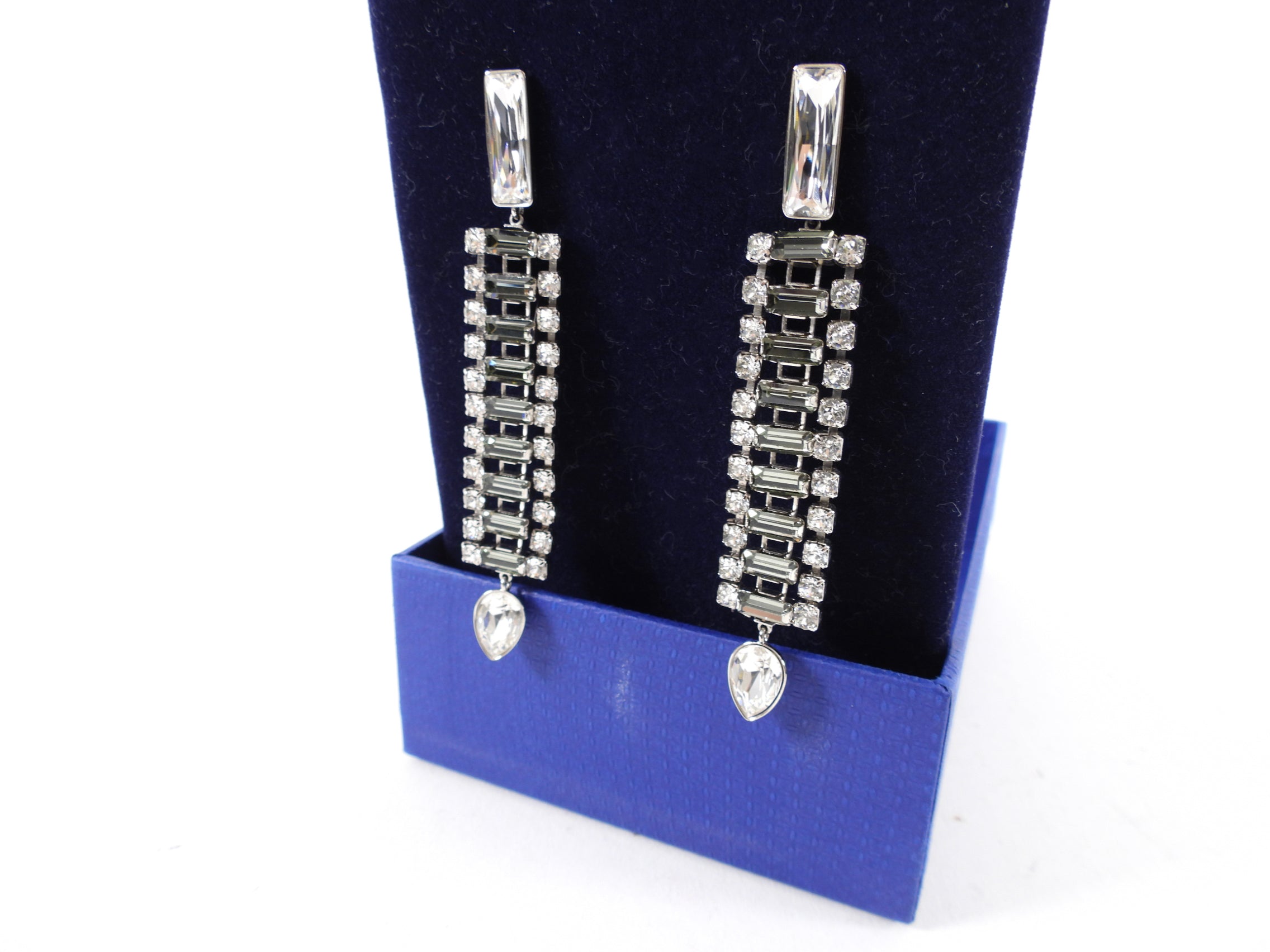 Swarovski Crystal Rhinestone Long Clear and Grey 3" Earrings