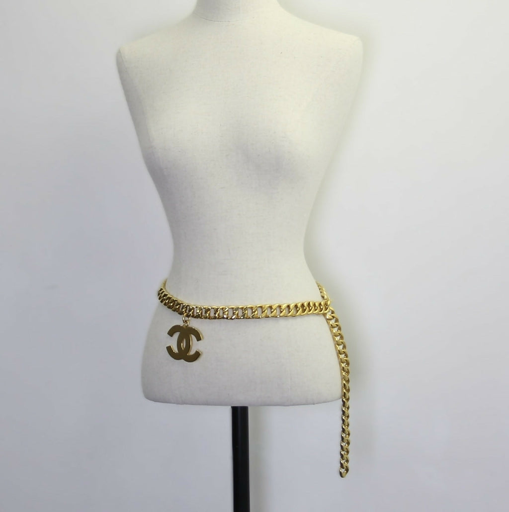 Chanel Vintage 93P Gold-plated Large CC Wave Rotating Lock Long Waist Chain