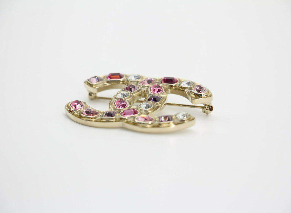 Chanel B19C Rhinestone Pink and Light Pink CC Mark Brooch