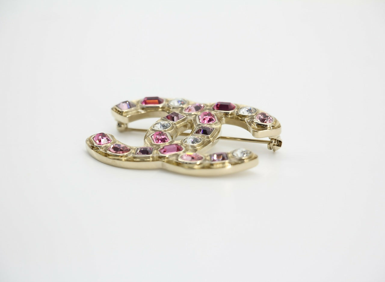 Chanel B19C Rhinestone Pink and Light Pink CC Mark Brooch