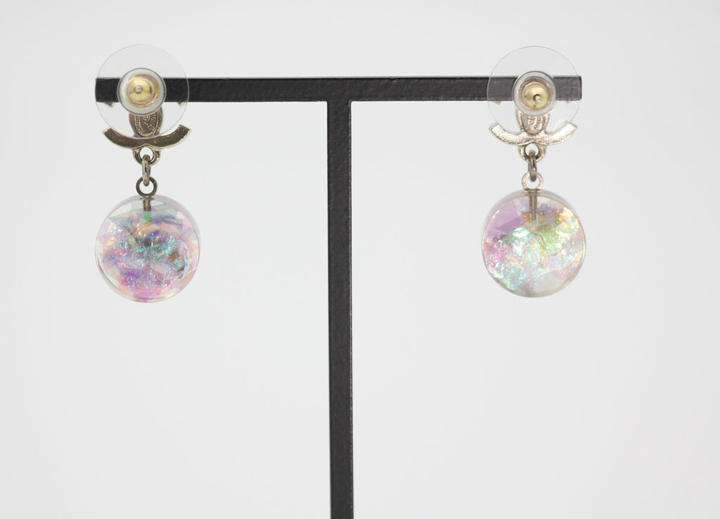 Chanel 12A Fantasy Purple Resin Round Dangle Clip-on Earrings