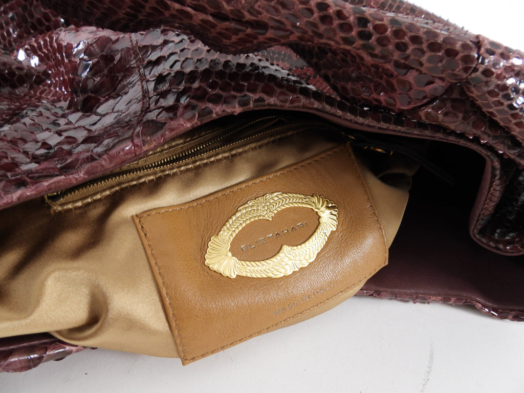 Ellie Tahari Large Dark Purple Python Hobo Bag