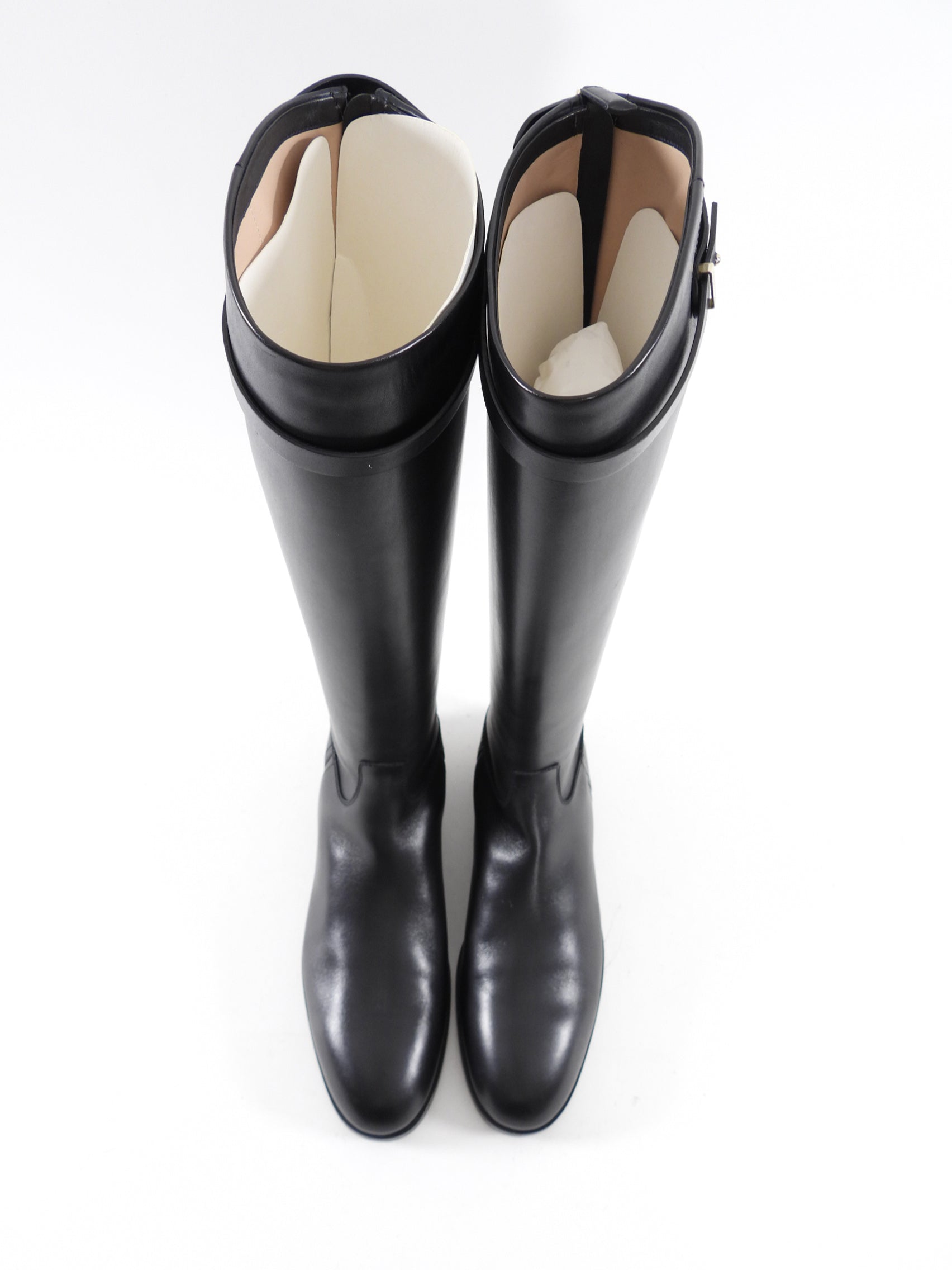 Giorgio Armani Black Smooth Leather Riding Boots - 40