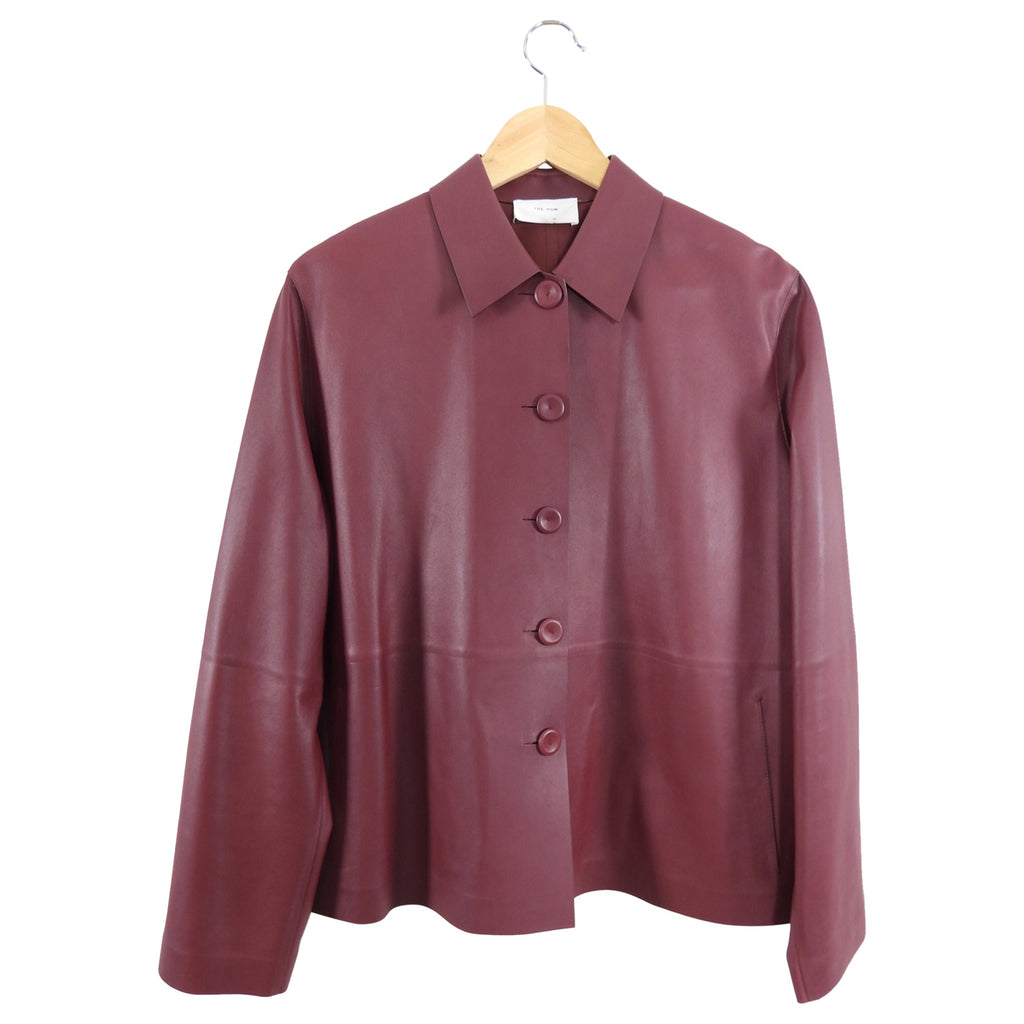 The Row Burgundy Leather Frim Jacket - XS / S