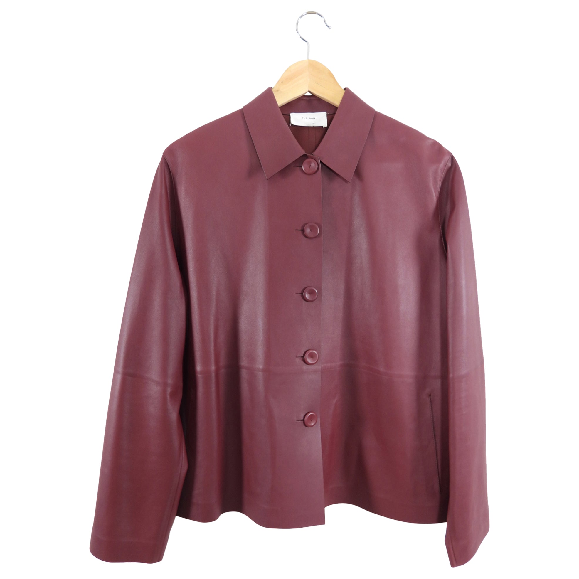The Row Burgundy Leather Frim Jacket - XS / S