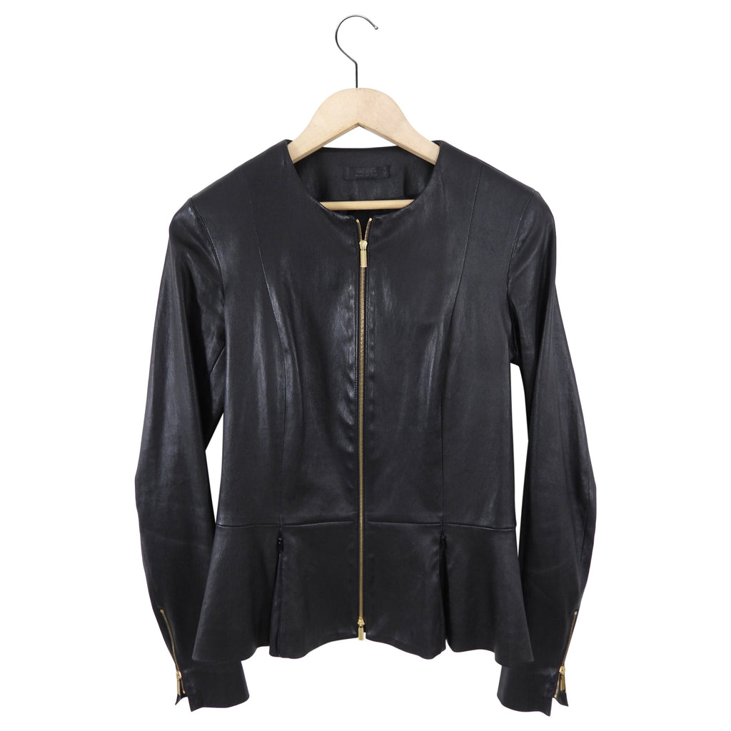 The Row Black Anasta Stretch Lambskin Zip Jacket - USA 6