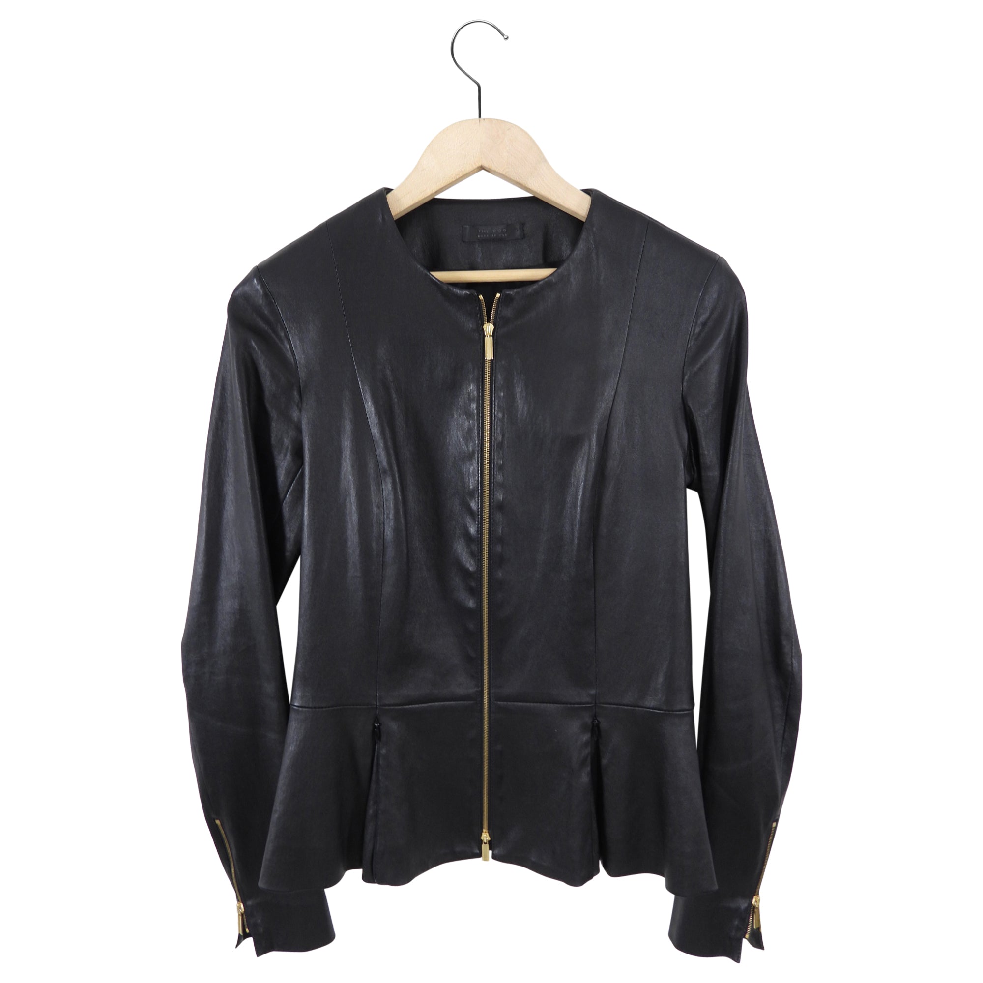 The Row Black Anasta Stretch Lambskin Zip Jacket - USA 6