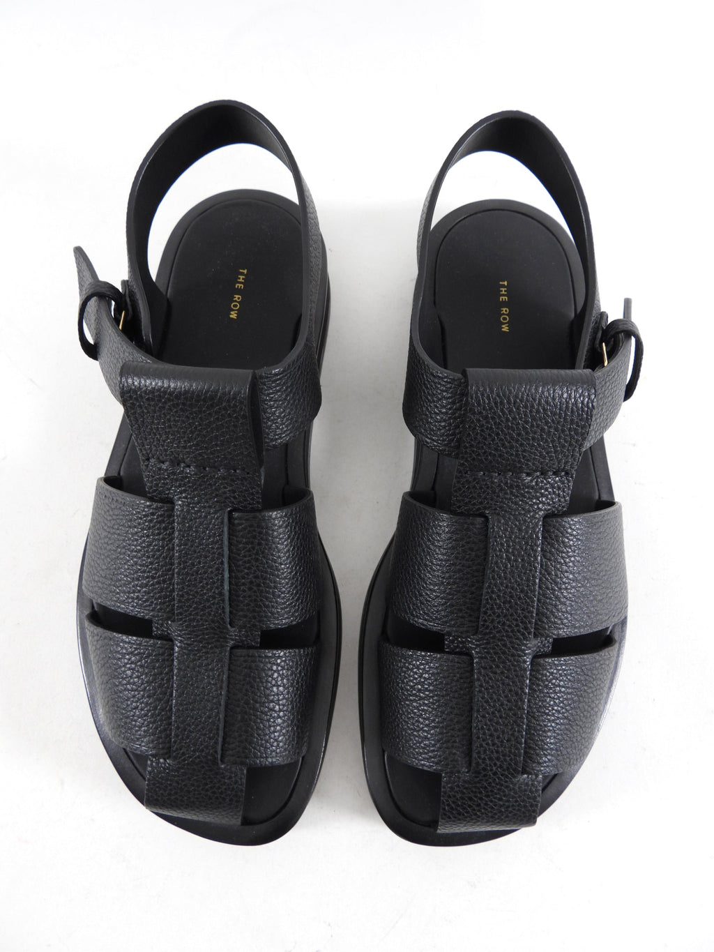 The Row Black Leather The Fisherman Sandals - 37.5