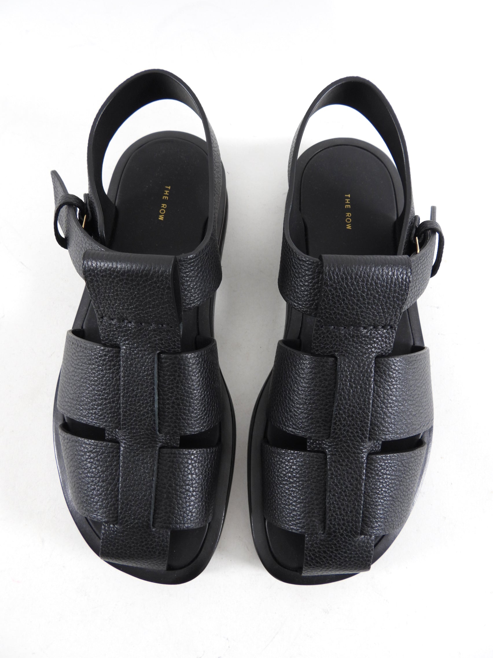 The Row Black Leather The Fisherman Sandals - 37.5