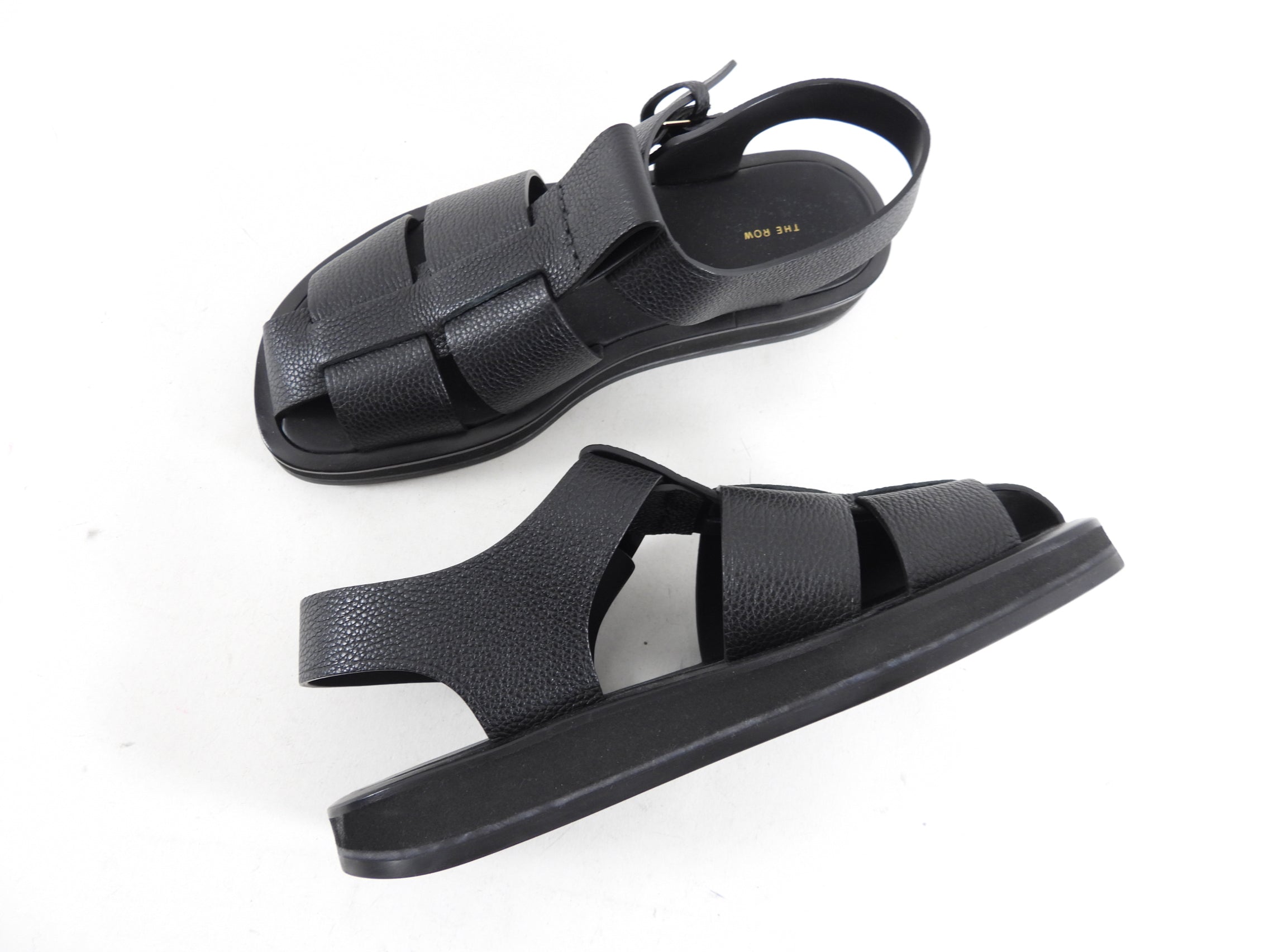 The Row Black Leather The Fisherman Sandals - 37.5