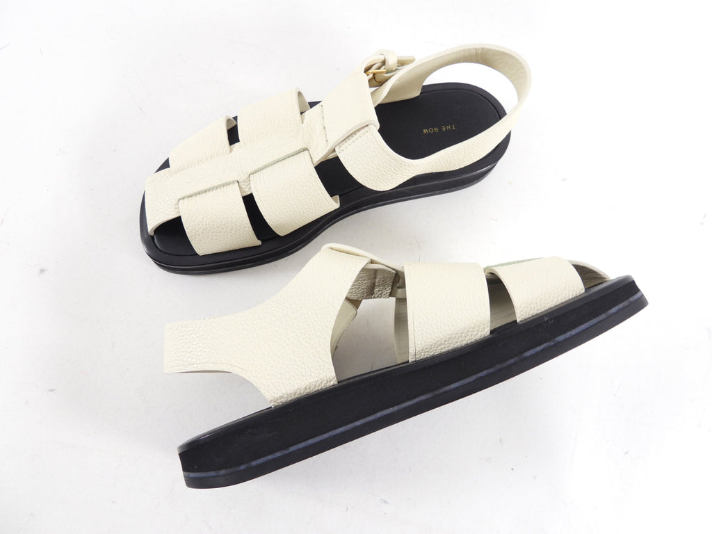 The Row Ivory Leather The Fisherman Sandals - 38