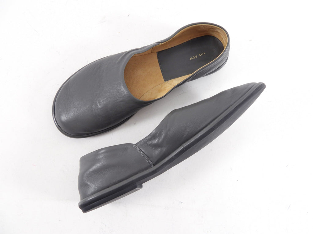 The Row Grey Leather Canal Slip on Loafer - 37