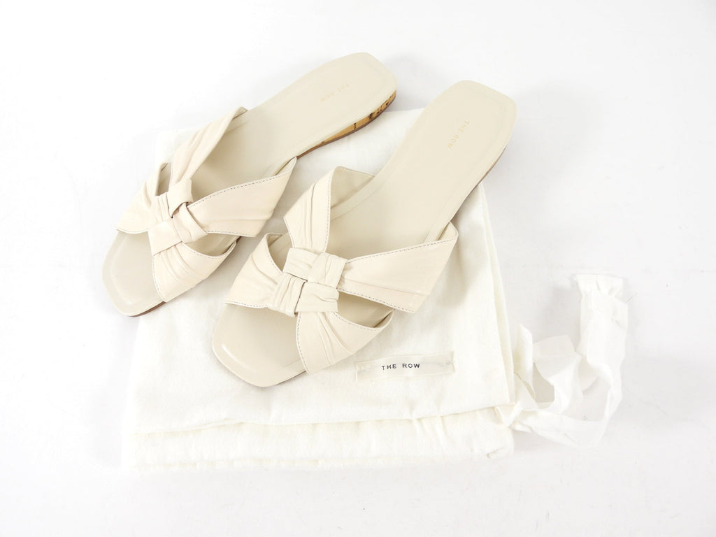 The Row Ivory Soft Knot Flat Sandals - 37