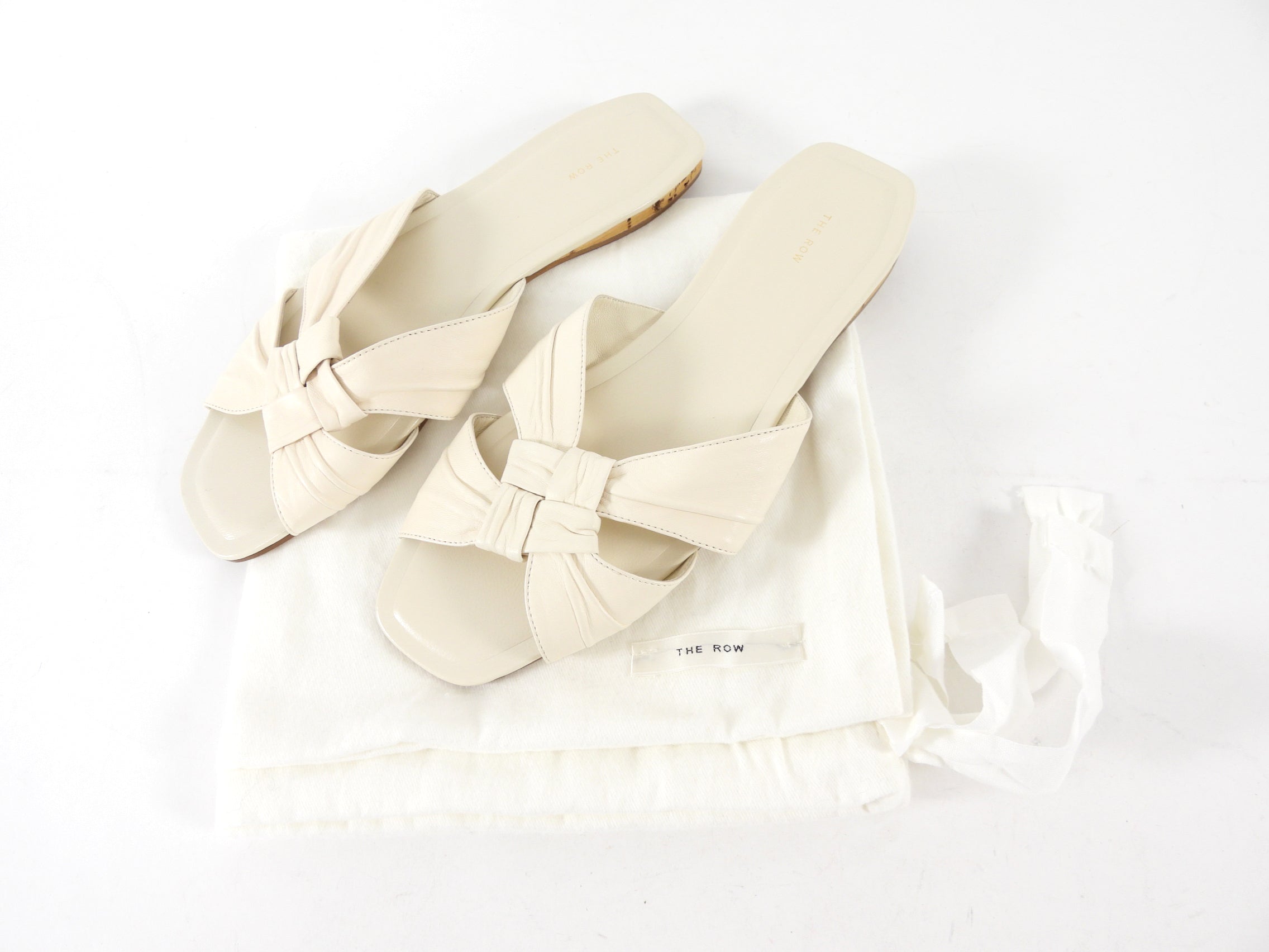 The Row Ivory Soft Knot Flat Sandals - 37