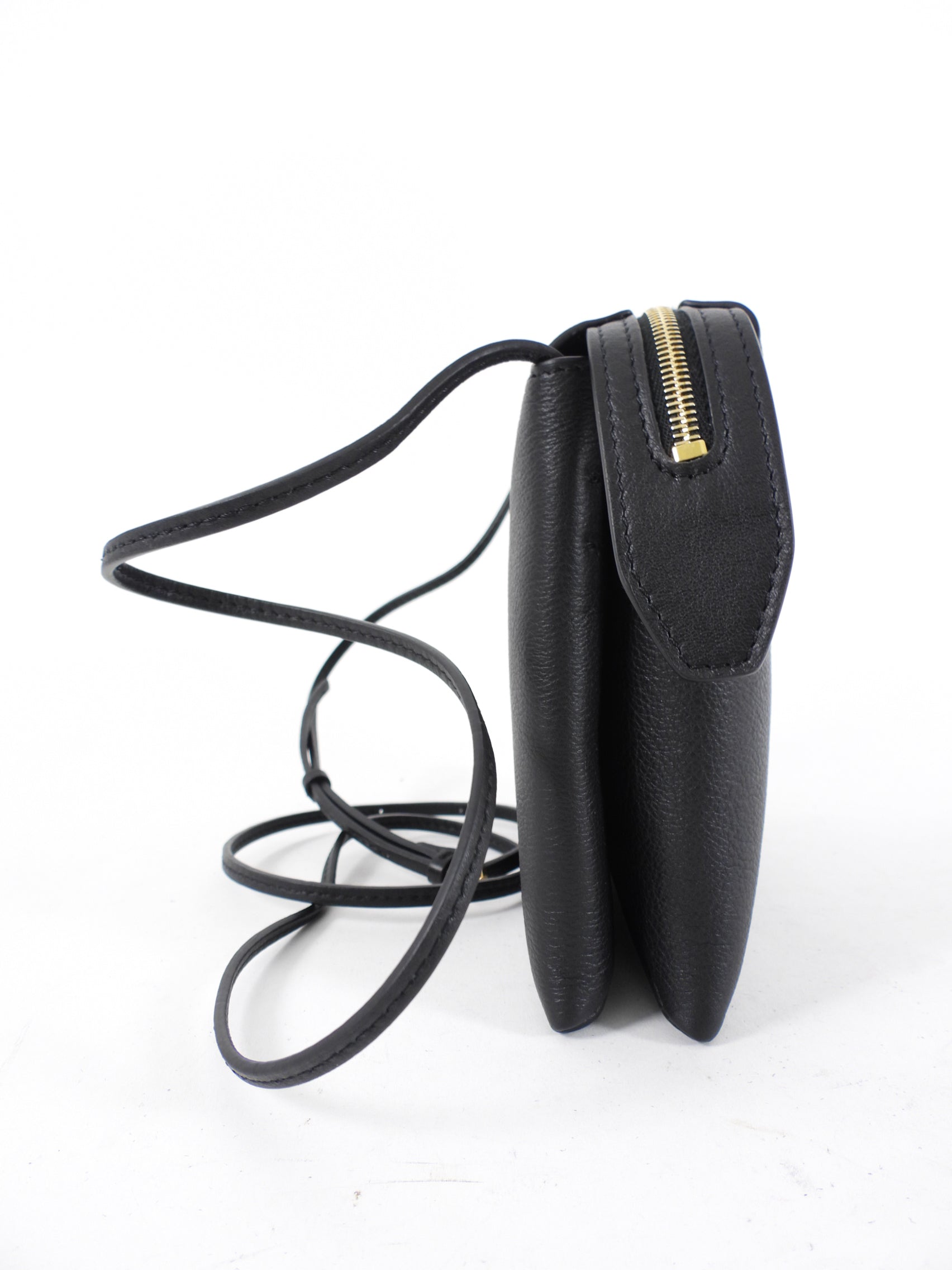 The Row Black Leather Nu Mini Twin Crossbody Zip Bag