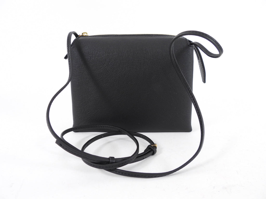 The Row Black Leather Nu Mini Twin Crossbody Zip Bag