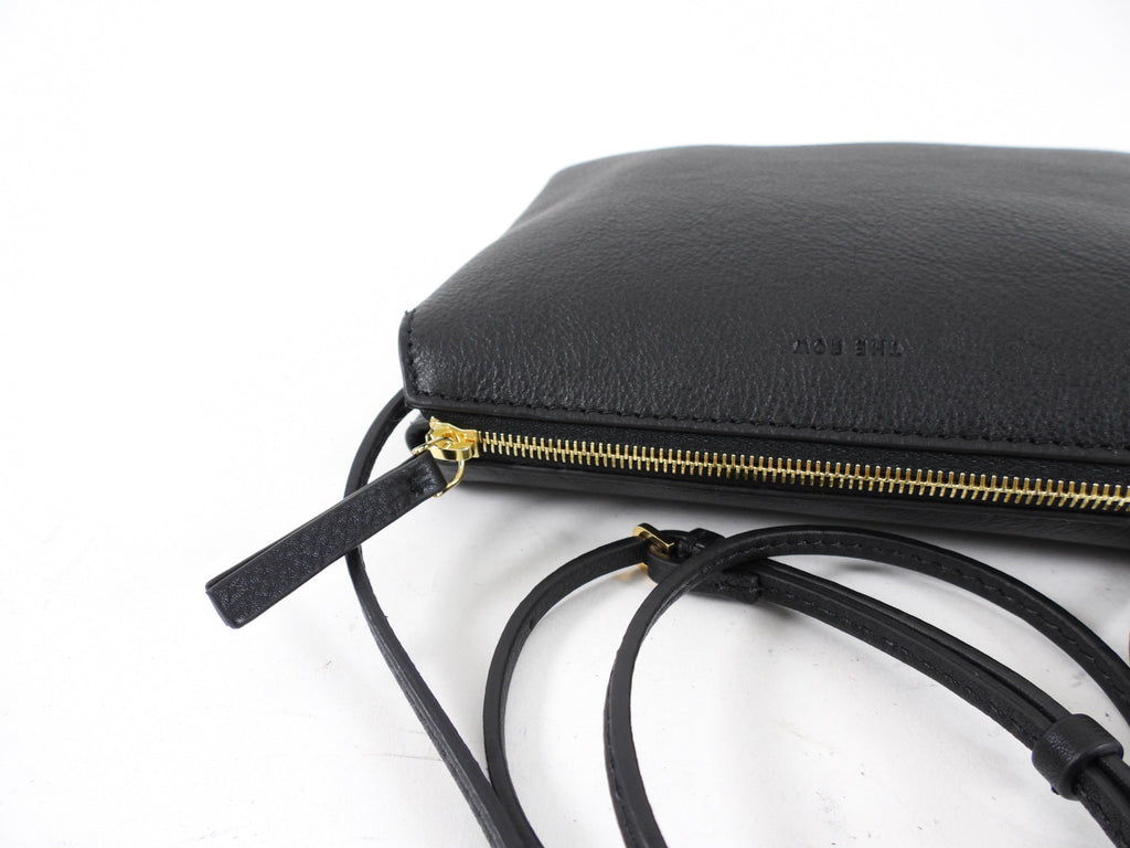 The Row Black Leather Nu Mini Twin Crossbody Zip Bag