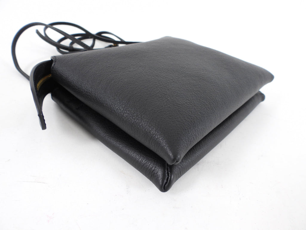 The Row Black Leather Nu Mini Twin Crossbody Zip Bag