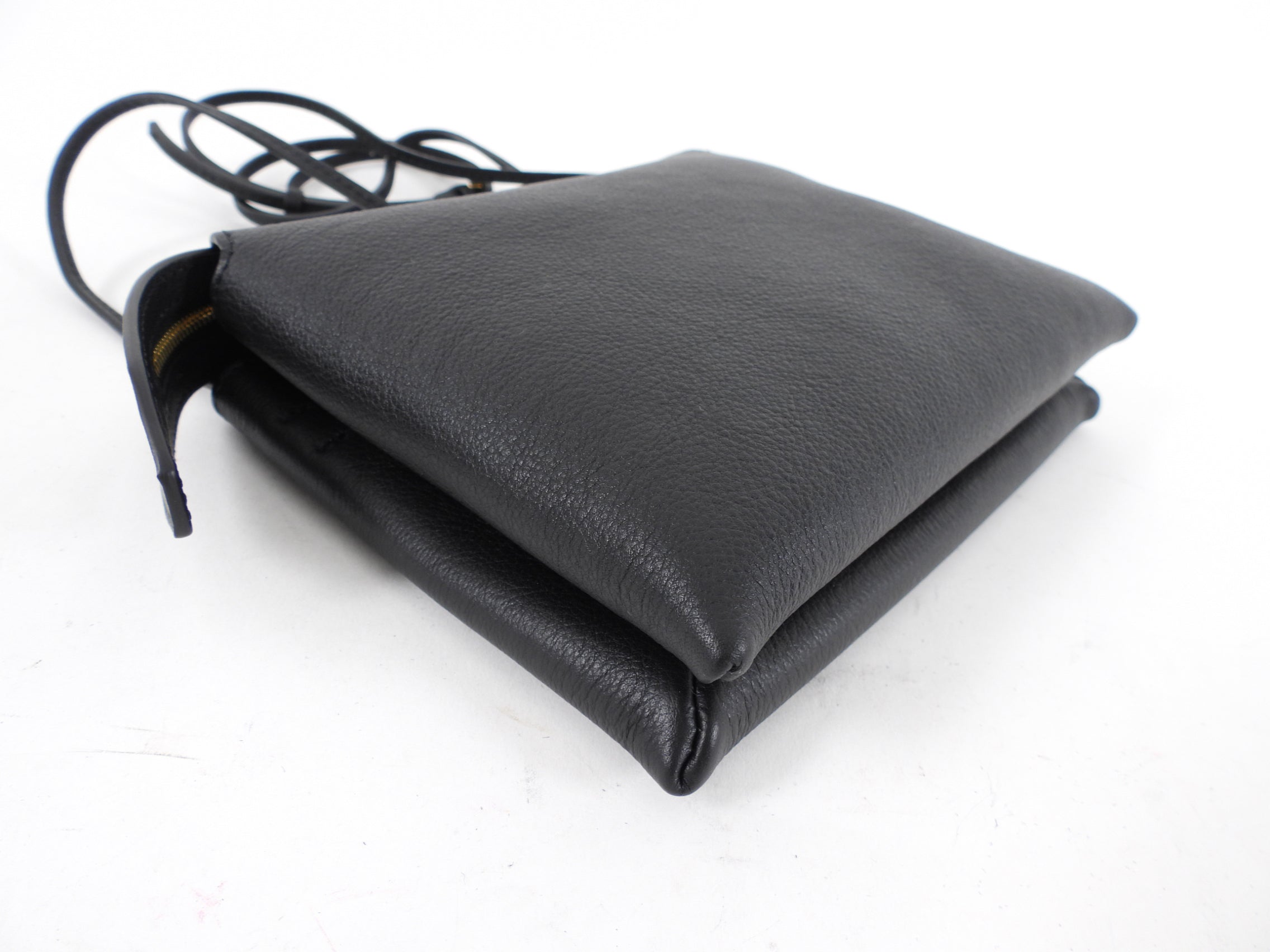 The Row Black Leather Nu Mini Twin Crossbody Zip Bag