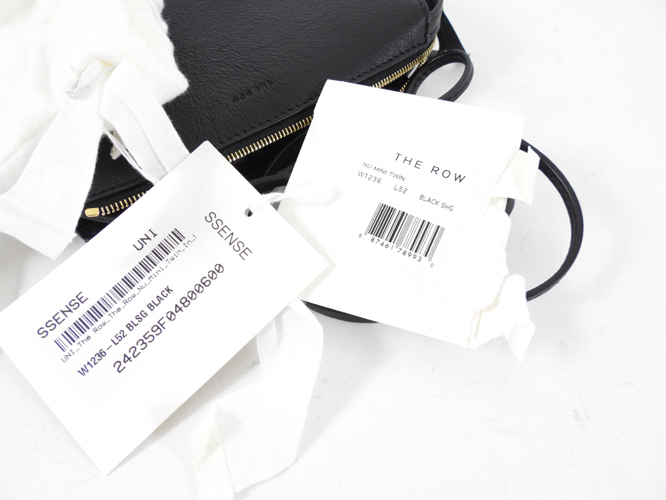 The Row Black Leather Nu Mini Twin Crossbody Zip Bag