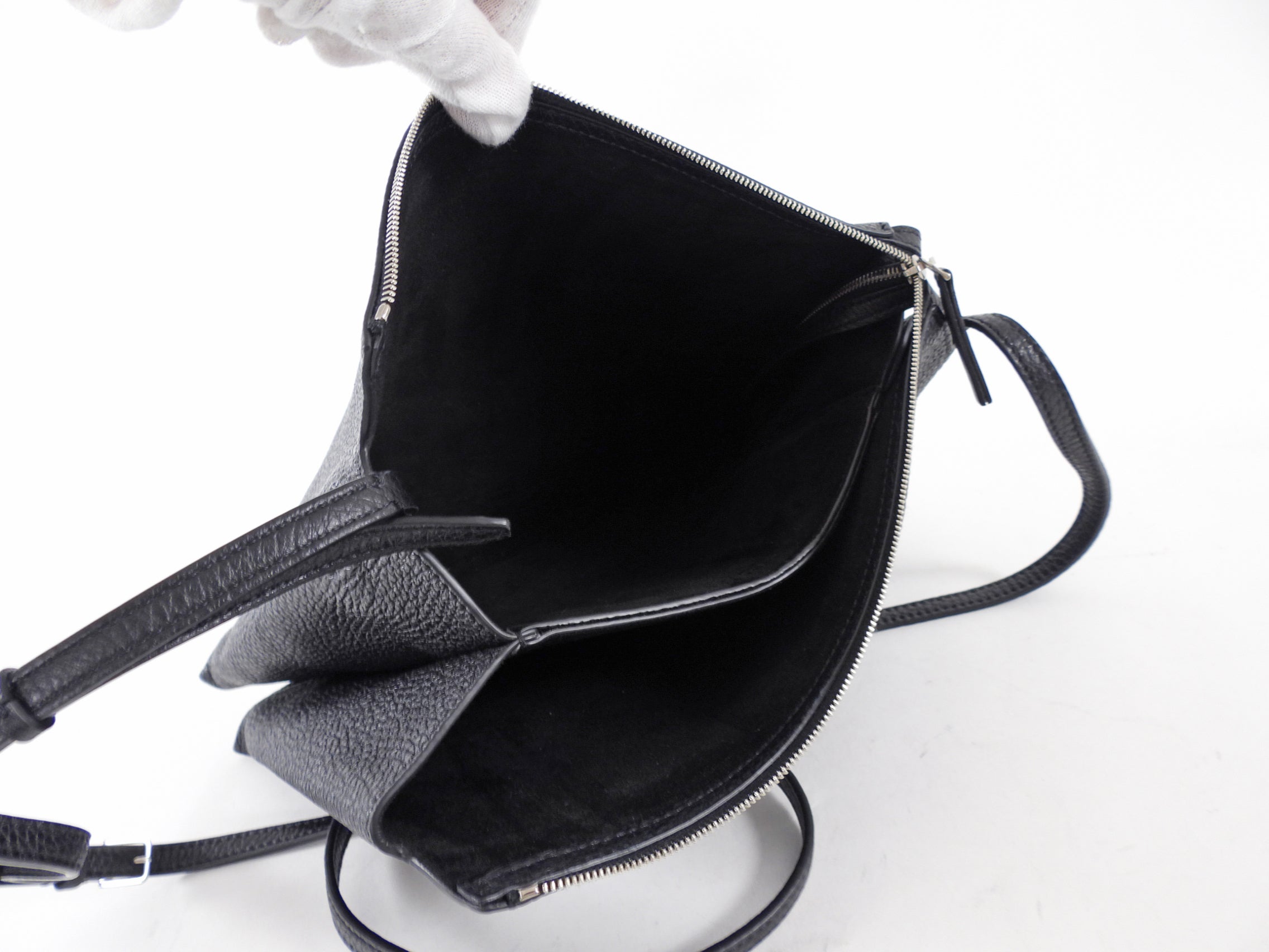 The Row Black Grained Leather Nu Twin Crossbody Bag