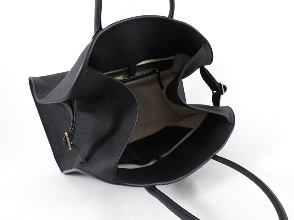 The Row Black Matte Grained Leather Soft Margaux 15 Tote Bag