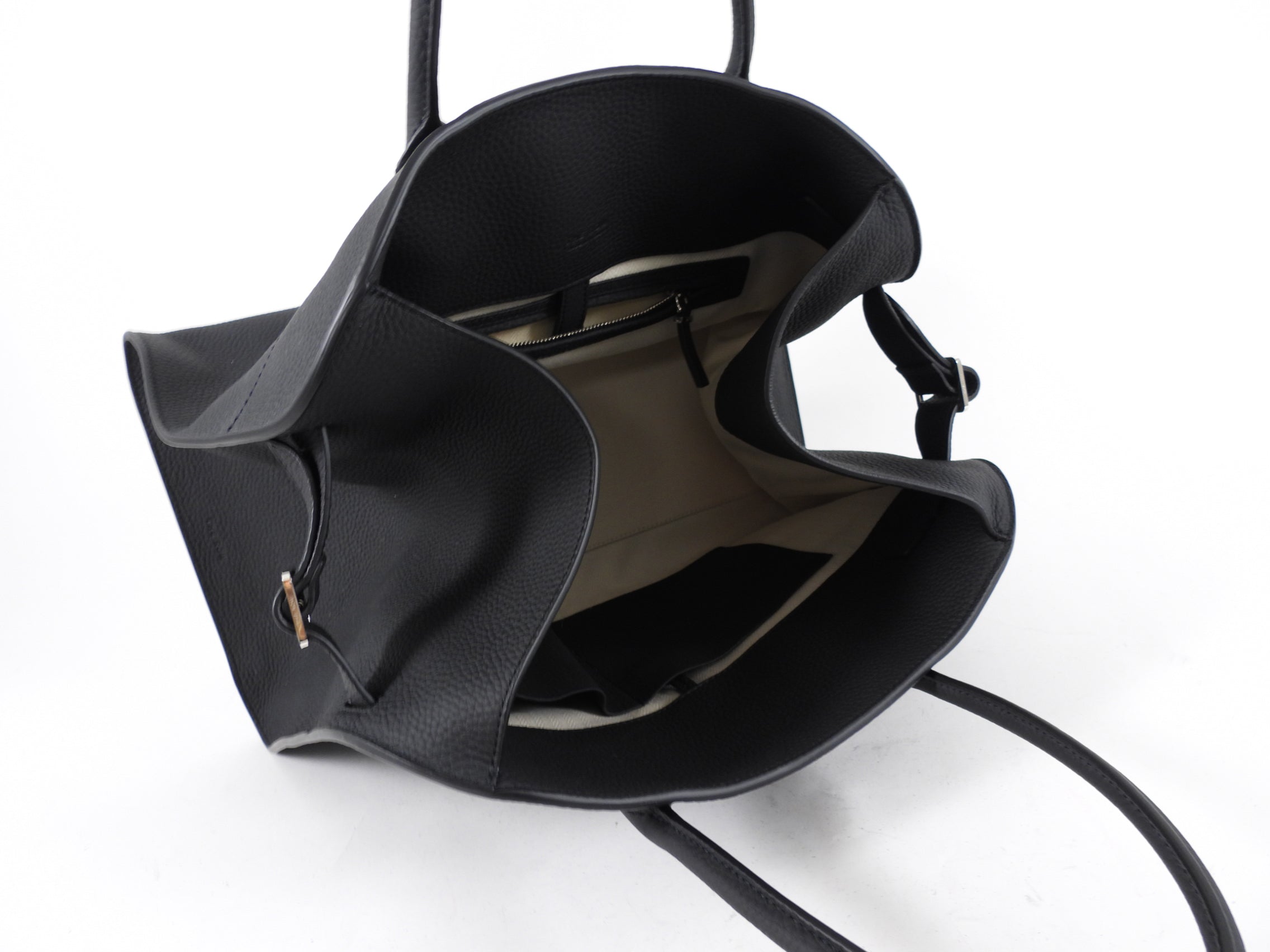 The Row Black Matte Grained Leather Soft Margaux 15 Tote Bag