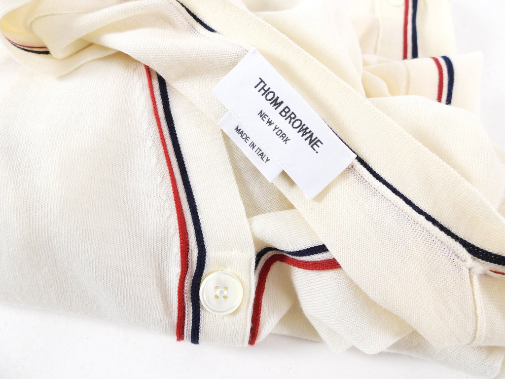 Thom Browne Ivory Fine Knit igan with Red Navy Stripe - IT42 / USA 6