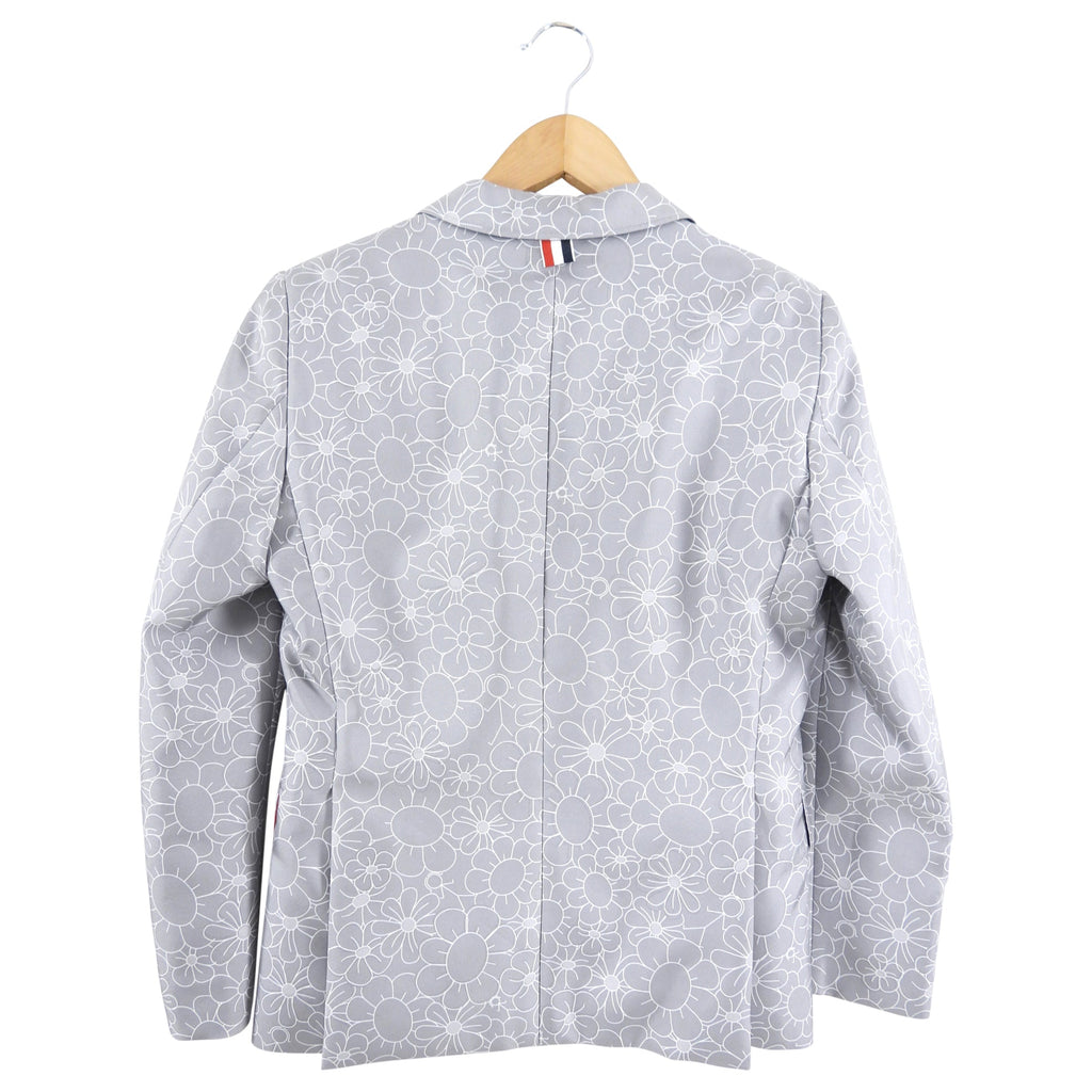 Thom Browne Grey Silk Floral Pattern Blazer Jacket - 40 / 4