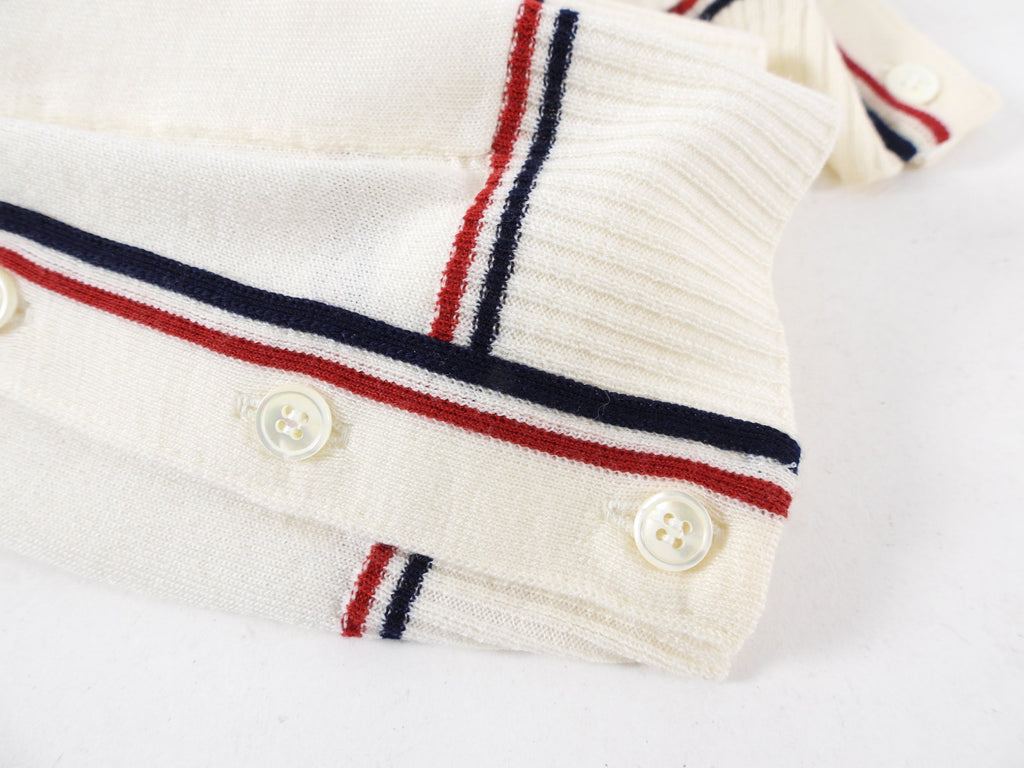 Thom Browne Ivory Fine Knit igan with Red Navy Stripe - IT42 / USA 6