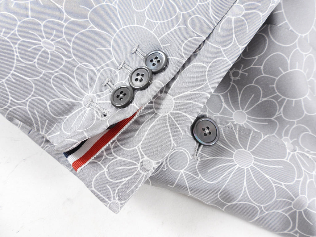 Thom Browne Grey Silk Floral Pattern Blazer Jacket - 40 / 4