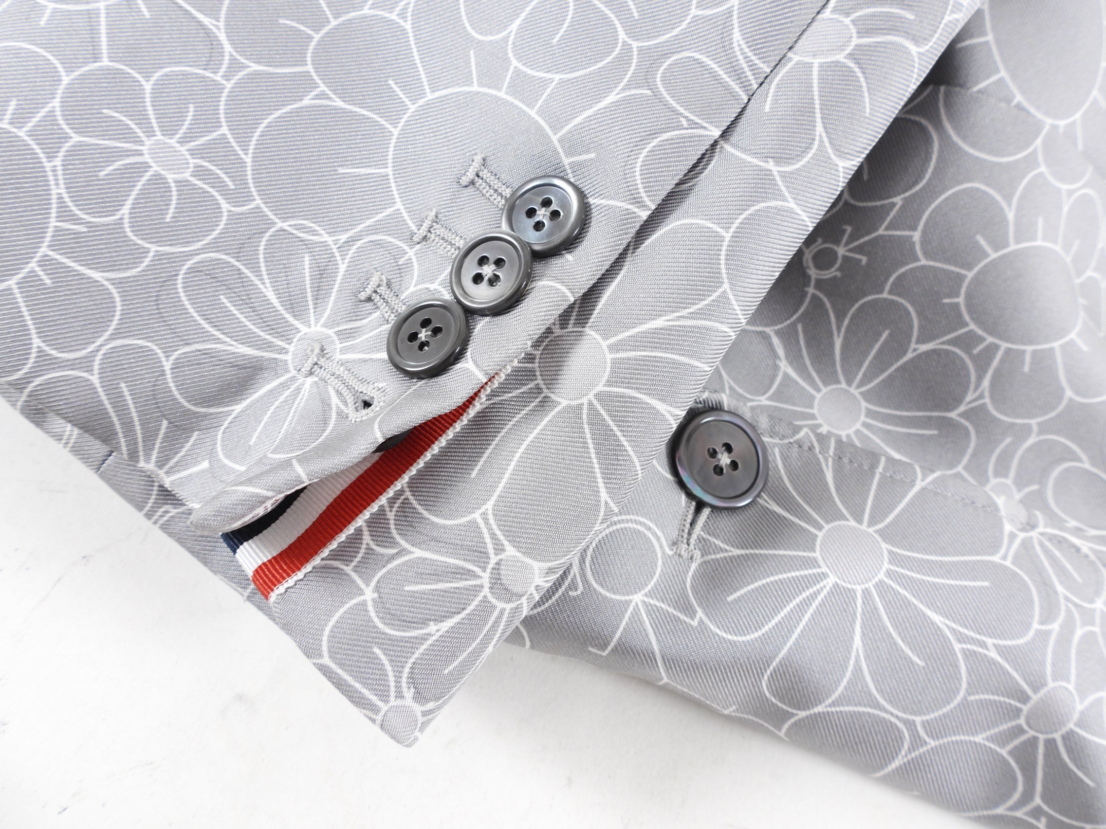 Thom Browne Grey Silk Floral Pattern Blazer Jacket - 40 / 4