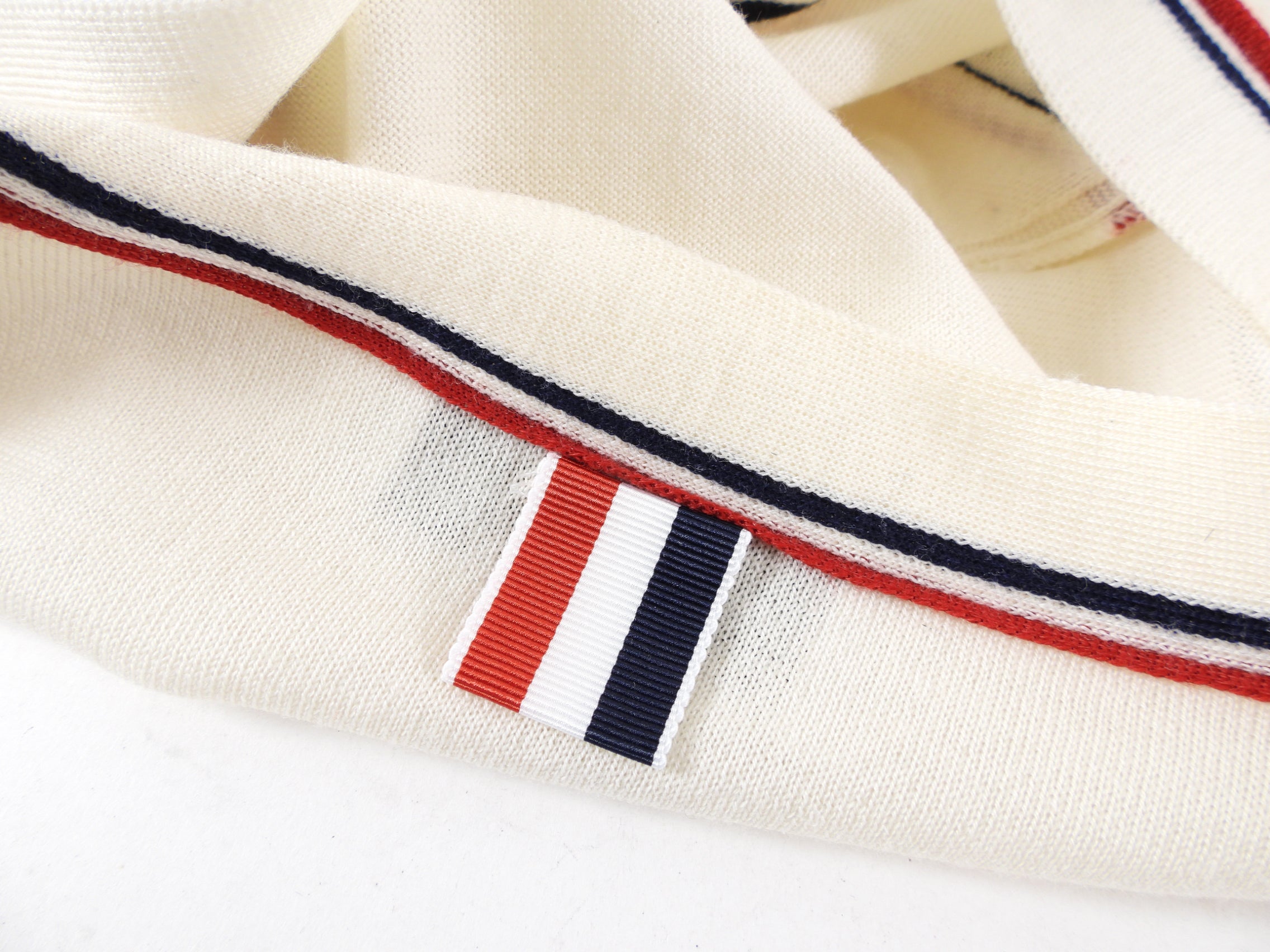 Thom Browne Ivory Fine Knit igan with Red Navy Stripe - IT42 / USA 6