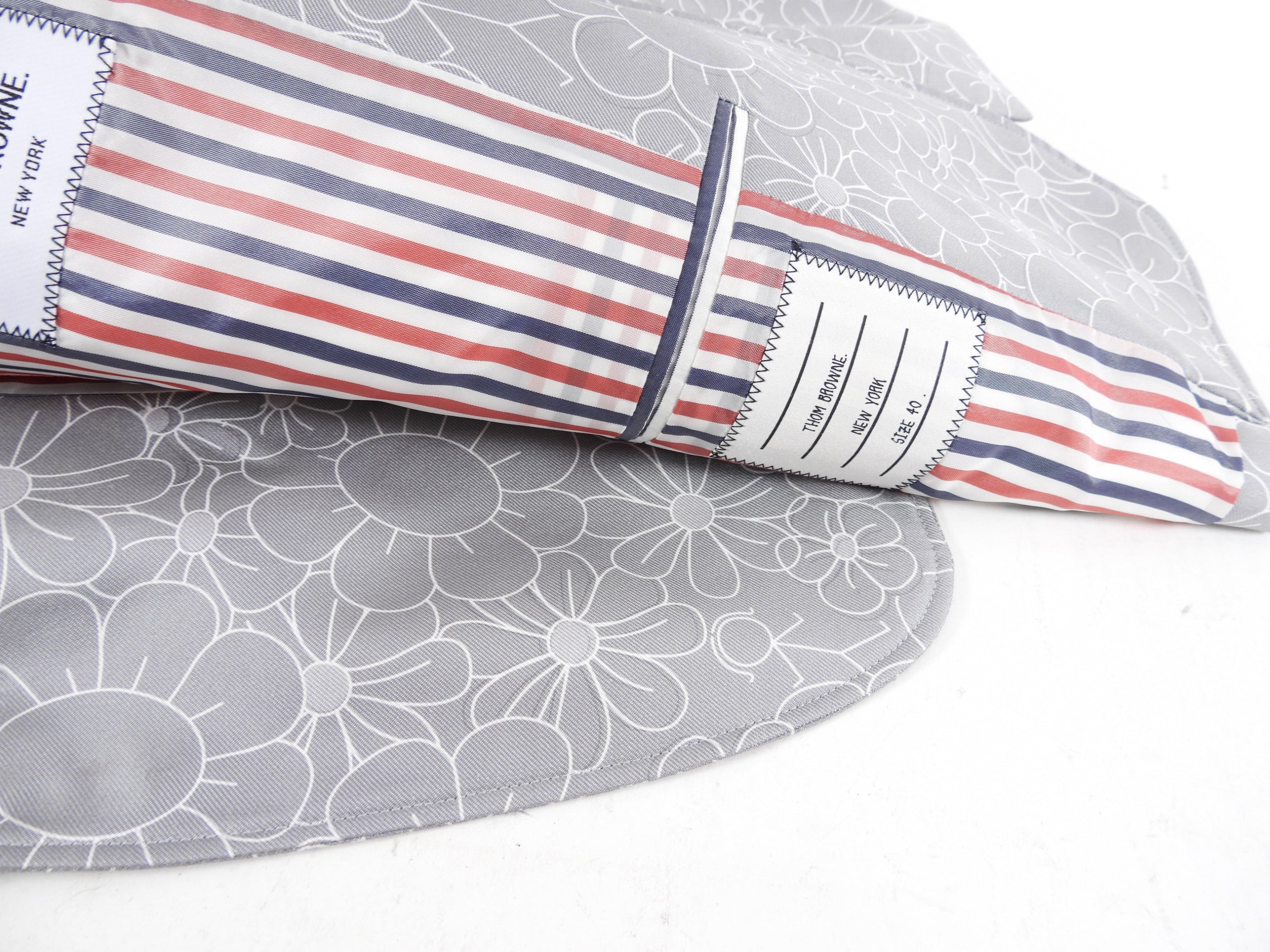 Thom Browne Grey Silk Floral Pattern Blazer Jacket - 40 / 4